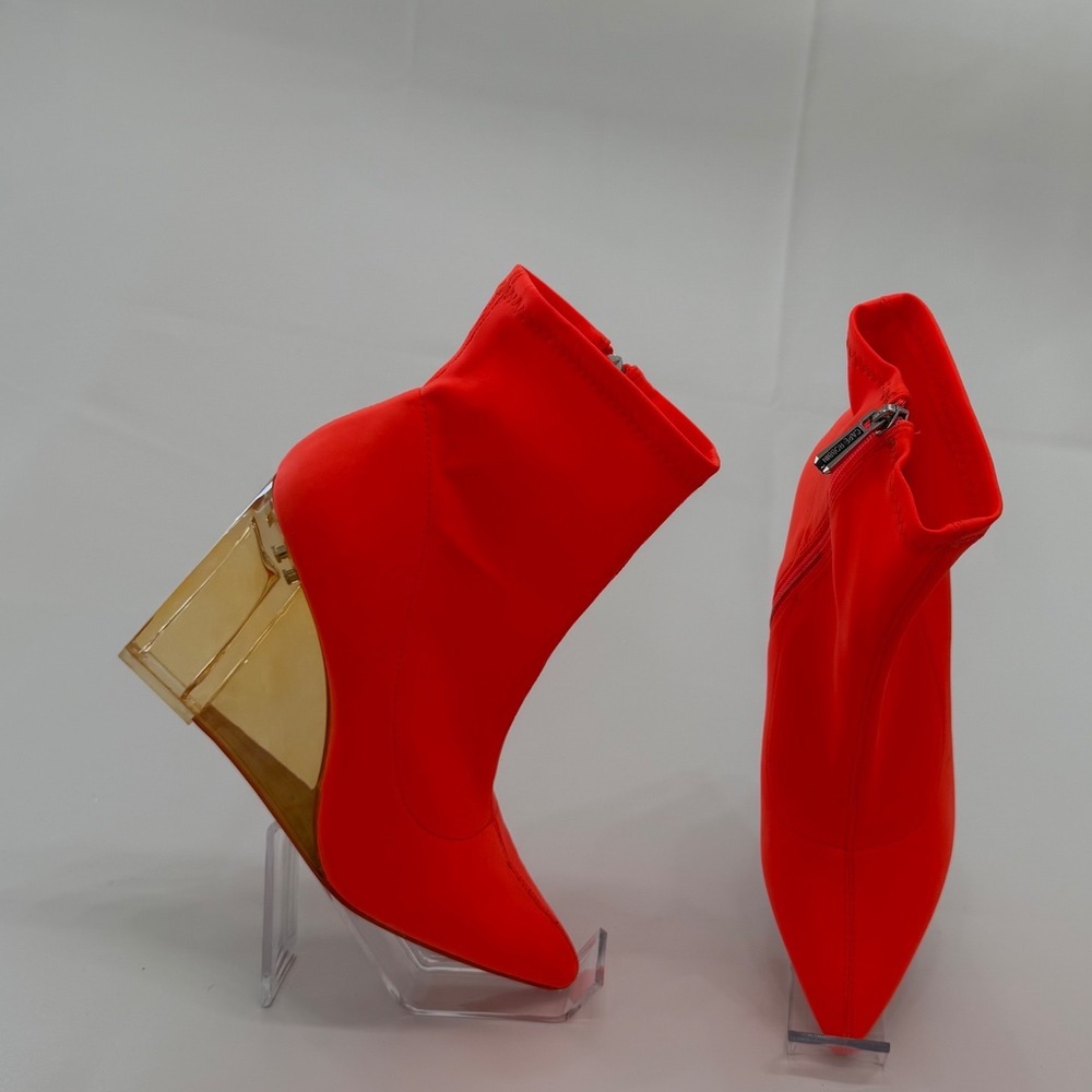Cape Robbin Red Stretch Fabric Ankle Booties with Gold Wedge Heel